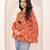 Navy blue tropical print angrakha style cotton kurta top