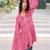 Navy blue tropical print angrakha style cotton kurta top
