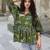 Navy blue tropical print angrakha style cotton kurta top