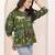 Navy blue tropical print angrakha style cotton kurta top