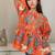 Navy blue tropical print angrakha style cotton kurta top