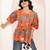 Navy blue tropical print angrakha style cotton kurta top