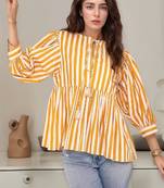 Navy blue tropical print angrakha style cotton kurta top