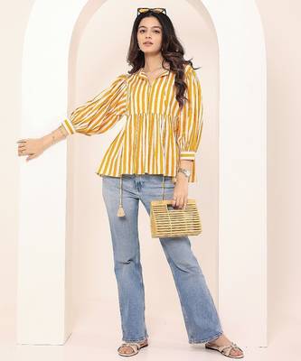 Navy blue tropical print angrakha style cotton kurta top 2