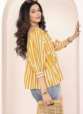 Navy blue tropical print angrakha style cotton kurta top 3