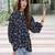 Navy blue tropical print angrakha style cotton kurta top