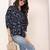 Navy blue tropical print angrakha style cotton kurta top