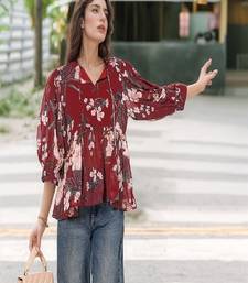 Navy blue tropical print angrakha style cotton kurta top