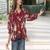 Navy blue tropical print angrakha style cotton kurta top