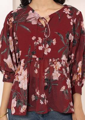 Navy blue tropical print angrakha style cotton kurta top 4