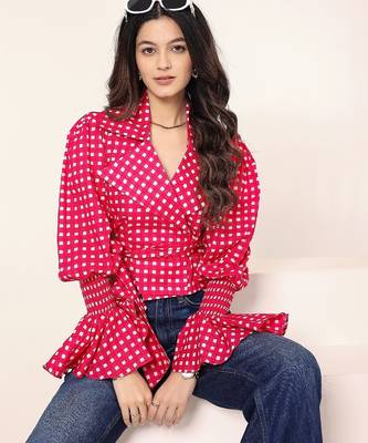 Navy blue tropical print angrakha style cotton kurta top 2