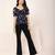 Navy blue tropical print angrakha style cotton kurta top