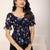 Navy blue tropical print angrakha style cotton kurta top
