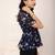Navy blue tropical print angrakha style cotton kurta top
