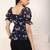 Navy blue tropical print angrakha style cotton kurta top