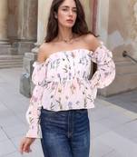 Navy blue tropical print angrakha style cotton kurta top