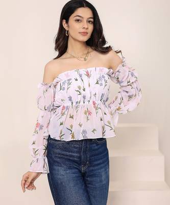 Navy blue tropical print angrakha style cotton kurta top 2