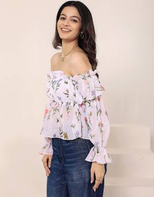 Navy blue tropical print angrakha style cotton kurta top 4