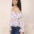 Navy blue tropical print angrakha style cotton kurta top