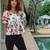 Navy blue tropical print angrakha style cotton kurta top