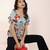 Navy blue tropical print angrakha style cotton kurta top
