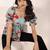 Navy blue tropical print angrakha style cotton kurta top