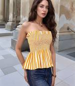 Navy blue tropical print angrakha style cotton kurta top