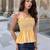 Navy blue tropical print angrakha style cotton kurta top