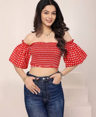 Navy blue tropical print angrakha style cotton kurta top 2