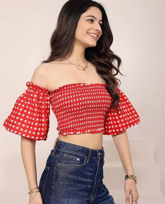 Navy blue tropical print angrakha style cotton kurta top 3