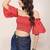 Navy blue tropical print angrakha style cotton kurta top