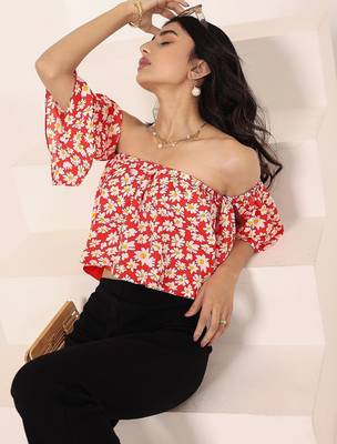 Navy blue tropical print angrakha style cotton kurta top 4