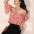 Navy blue tropical print angrakha style cotton kurta top
