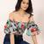 Navy blue tropical print angrakha style cotton kurta top