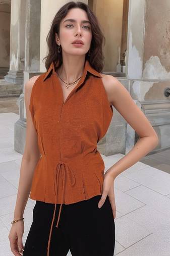 Navy blue tropical print angrakha style cotton kurta top