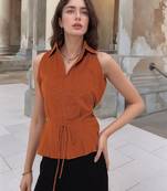 Navy blue tropical print angrakha style cotton kurta top