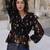Navy blue tropical print angrakha style cotton kurta top
