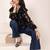 Navy blue tropical print angrakha style cotton kurta top