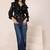 Navy blue tropical print angrakha style cotton kurta top