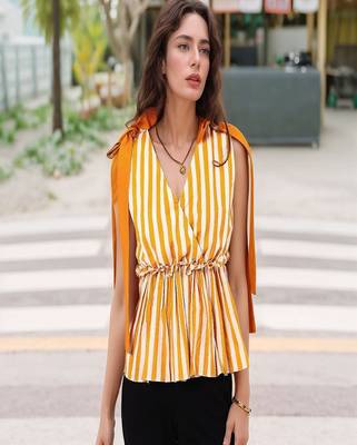Navy blue tropical print angrakha style cotton kurta top 1