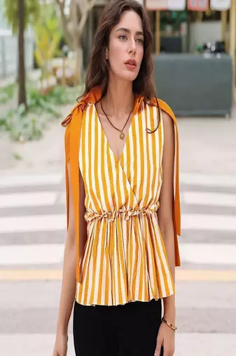 Navy blue tropical print angrakha style cotton kurta top