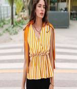 Navy blue tropical print angrakha style cotton kurta top