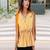 Navy blue tropical print angrakha style cotton kurta top