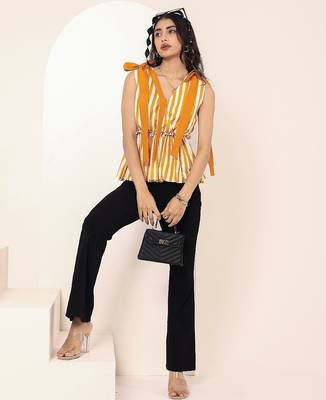 Navy blue tropical print angrakha style cotton kurta top 4