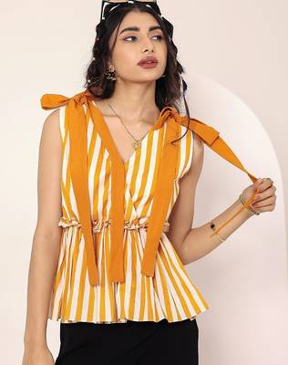Navy blue tropical print angrakha style cotton kurta top 5