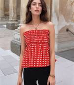 Navy blue tropical print angrakha style cotton kurta top