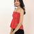 Navy blue tropical print angrakha style cotton kurta top