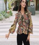 Navy blue tropical print angrakha style cotton kurta top