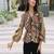 Navy blue tropical print angrakha style cotton kurta top