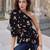 Navy blue tropical print angrakha style cotton kurta top
